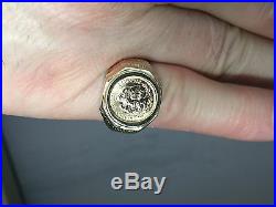 14K Gold Mens 17MM COIN RING with a 22K MEXICAN DOS PESOS Coin