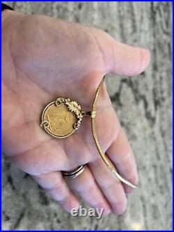 14K ITALY YELLOW GOLD NECKLACE With20FRANC FRENCH 1878 COIN
