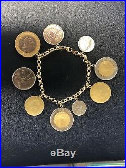 14K Milor Yellow Gold Charm Bracelet Italian 9 Coins