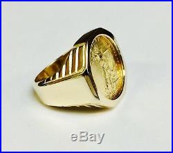 14K Solid Yellow Gold Mens 25MM COIN RING with a 22K 1/4 OZ AMERICAN EAGLE COIN
