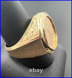 14K YG YELLOW GOLD 1/10ozt GOLD AMERICAN EAGLE MENS COIN RING SZ 11