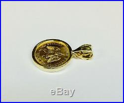 14K Yellow Gold 14MM Coin Charm Pendant with a 22K MEXICAN DOS PESOS Coin