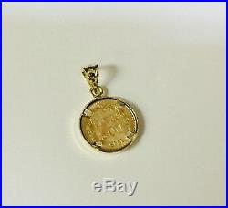 14K Yellow Gold 14MM Coin Charm Pendant with a 22K MEXICAN DOS PESOS Coin