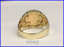 14K Yellow Gold 15 MM COIN RING with a 22K MEXICAN DOS PESOS Coin