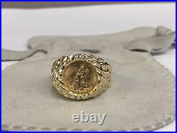 14K Yellow Gold 15 MM COIN RING with a 22K MEXICAN DOS PESOS Coin