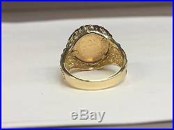 14K Yellow Gold 16 MM COIN RING with a 22K MEXICAN DOS PESOS Coin