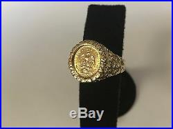 14K Yellow Gold 16 MM COIN RING with a 22K MEXICAN DOS PESOS Coin