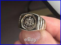 14K Yellow Gold 17 MM COIN RING with a 22K MEXICAN DOS PESOS Coin