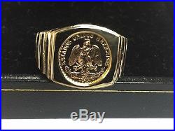 14K Yellow Gold 17 MM COIN RING with a 22K MEXICAN DOS PESOS Coin