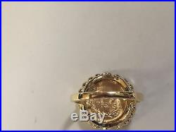 14K Yellow Gold 18 MM COIN RING with a 22K MEXICAN DOS PESOS Coin
