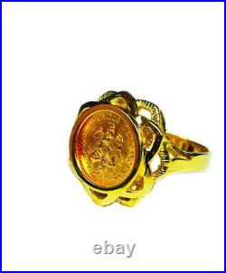 14K Yellow Gold 18 MM LADIES COIN RING with a 22K MEXICAN DOS PESOS Coin