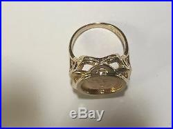14K Yellow Gold 18 MM LADIES COIN RING with a 22K MEXICAN DOS PESOS Coin