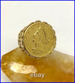 14K Yellow Gold 1902 $5 Liberty Gold Coin Ring Size 5.5 Custom Made