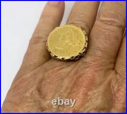 14K Yellow Gold 1902 $5 Liberty Gold Coin Ring Size 5.5 Custom Made