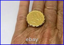 14K Yellow Gold 1902 $5 Liberty Gold Coin Ring Size 5.5 Custom Made