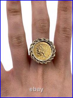 14K Yellow Gold 1915 $2 1/2 Rope Edge Quarter Eagle Coin Ring