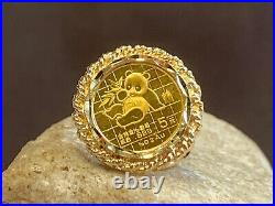 14K Yellow Gold 1989 1/20oz. 999 24K Gold Coin Ring Jewelry Sz 6 Band Panda Bear