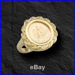 14K Yellow Gold 19 MM COIN RING with a MEXICAN DOS PESOS Coin