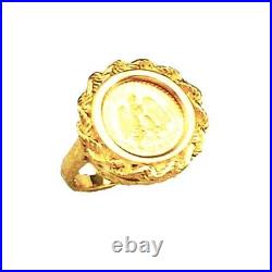 14K Yellow Gold 19 MM COIN RING with a MEXICAN DOS PESOS Coin size 7