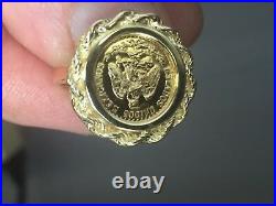 14K Yellow Gold 19 MM COIN RING with a MEXICAN DOS PESOS Coin size 7