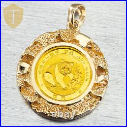 14K Yellow Gold 1/20oz Panda Coin In Nugget Bezel Modern Unisex Pendant 6.2g