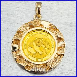 14K Yellow Gold 1/20oz Panda Coin In Nugget Bezel Modern Unisex Pendant 6.2g