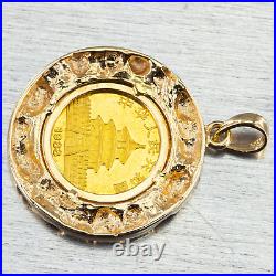 14K Yellow Gold 1/20oz Panda Coin In Nugget Bezel Modern Unisex Pendant 6.2g