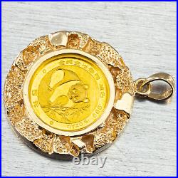 14K Yellow Gold 1/20oz Panda Coin In Nugget Bezel Modern Unisex Pendant 6.2g