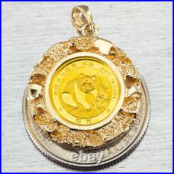 14K Yellow Gold 1/20oz Panda Coin In Nugget Bezel Modern Unisex Pendant 6.2g