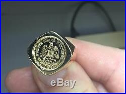 14K Yellow Gold 20 MM COIN RING with a 22K MEXICAN 2 1/2 PESOS Coin