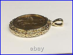 14K Yellow Gold BYZANTINE FRAME PENDANT for 1/2 OZ US American Eagle Coin