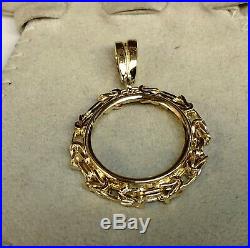 14K Yellow Gold BYZANTINE FRAME PENDANT for 1/4 OZ US Liberty Coin -mount only
