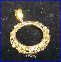 14K Yellow Gold BYZANTINE FRAME PENDANT for 1/4 OZ US Liberty Coin -mount only
