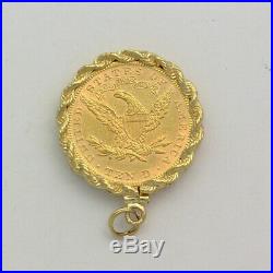 14K Yellow Gold Bezel 10 US Dollar 24K Gold 1893 Eagle Coin Pendant No Chain