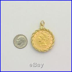 14K Yellow Gold Bezel 10 US Dollar 24K Gold 1893 Eagle Coin Pendant No Chain
