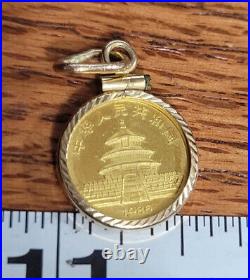 14K Yellow Gold Bezel Set 1/20th 1986.999 Fine Gold Panda Coin Pendant 15 mm