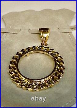 14K Yellow Gold Curb Chain Link FRAME PENDANT for 1 OZ US American Eagle Coin