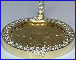 14K Yellow Gold Diamond Halo Pendant With 1993 South African Krugerrand Gold Coin