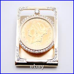 14K Yellow Gold Diamond MONEY CLIP (95G) with 1904-S $20 Liberty Double Eagle Coin