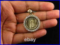 14K Yellow Gold Finish1.10 CT Diamond Statue of Liberty Lady Coin Charm Pendant