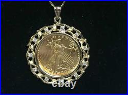 14K Yellow Gold Finish 1.50 Ct Diamond Statue of Liberty Lady Coin Charm Pendant
