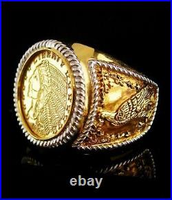 14K Yellow Gold Finish 925Sterling Silver Beauty Charm Beautiful Coin Band Ring