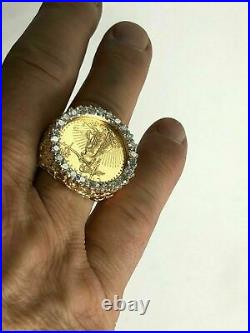 14K Yellow Gold Finish LADY LIBERTY COIN RING 2.20TCW ROUND CUT DIAMOND