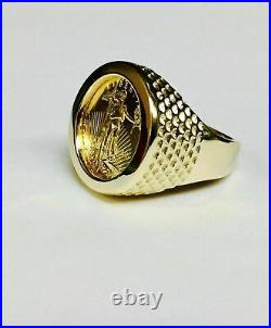 14K Yellow Gold Finish Men's 20 mm Coin Ring