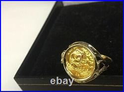 14K Yellow Gold Finish PANDA BEAR COIN ENGAGEMENT RING 925 Sterling Silver