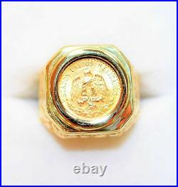 14K Yellow Gold Finish Without Stone Beauty Charm Coin Ring 925 Sterling Silver