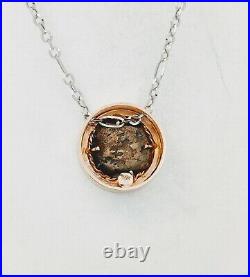 14K Yellow Gold Framed Sea Salvage Spanish Coin With 18 White Gold Chain