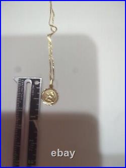 14K Yellow Gold Guardian Angel Coin Cherub Pendant 1.5 grams 15 Chain