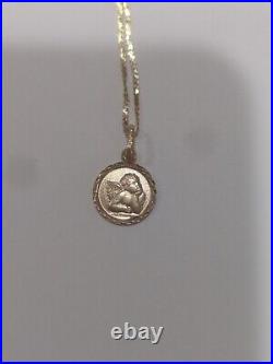 14K Yellow Gold Guardian Angel Coin Cherub Pendant 1.5 grams 15 Chain