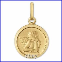 14K Yellow Gold Guardian Angel Coin Pendant Protection Cherub Necklace